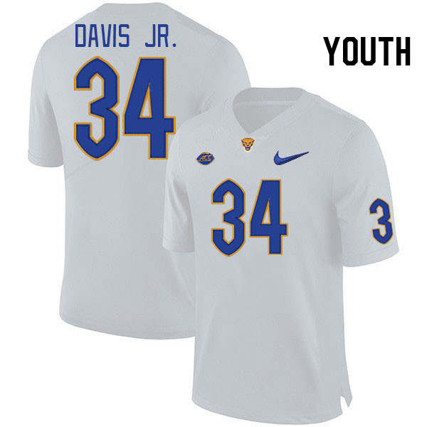 Youth #34 Derrick Davis Jr. Pitt Panthers College Football Jerseys Stitched Sale-White